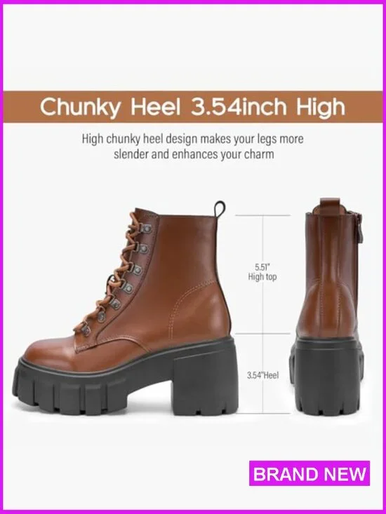 Combat Boots Chunky Platform Lace Up Side Zipper Ankle Booties Lightweight - Picture 3 of 7